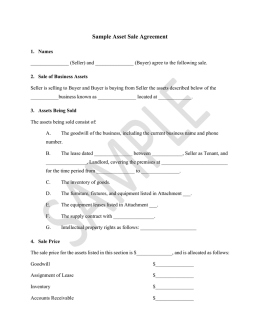 Sample Asset Sale Agreement