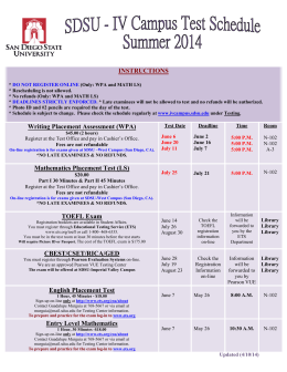 Summer 2014 Test Schedule