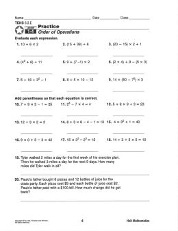 9 Practice 1-4 Order of Operations