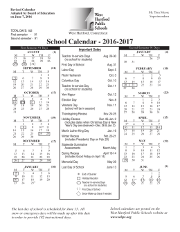 2016-2017 WHPS School Calendar