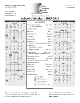 School Calendar - West Hartford Public Schools