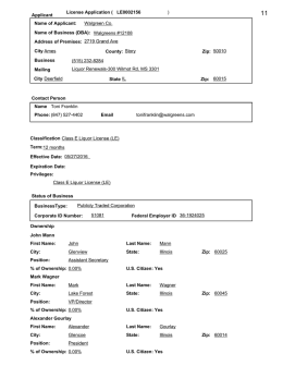 License Application ( Applicant Name of Applicant: Walgreen Co