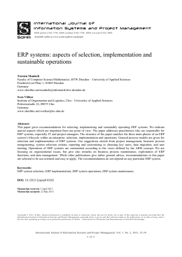 ERP systems: aspects of selection, implementation and sustainable