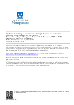 The Stakeholder Theory of the Corporation