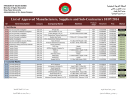 List of Approved Manufacturers, Suppliers and Sub