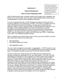 SSA`s Concerns Regarding O*NET
