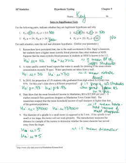 AP Statistics Hypothesis Testing Chapter 9