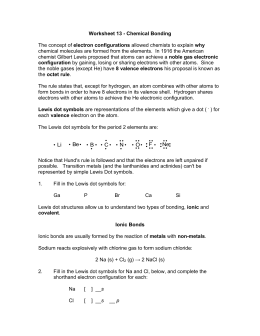 Worksheet 13 - Chemical Bonding The concept of electron
