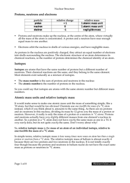 Protons, neutrons and electrons Isotopes Atomic mass units and