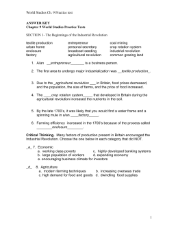 World Studies Ch. 9 Practice test 1 ANSWER KEY Chapter 9 World