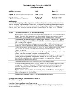Big Lake Public Schools - ISD #727 Job Description