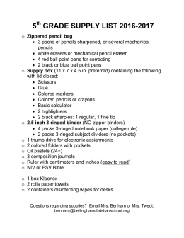 5th GRADE SUPPLY LIST - Bellingham Christian School