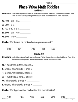 Place Value Math Riddles reproducible and answer key