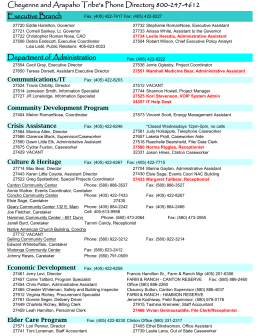 Cheyenne and Arapaho Tribe`s Phone Directory 800-247