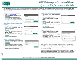 NRT Gateway – Password Reset Q u i c k  R e f e r e n c e  G u i d e