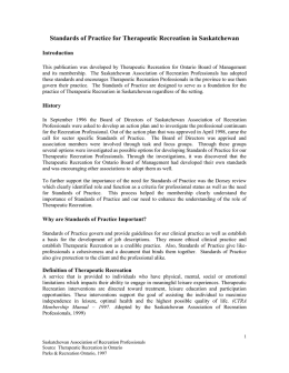 Standards of Practice for Therapeutic Recreation in Saskatchewan