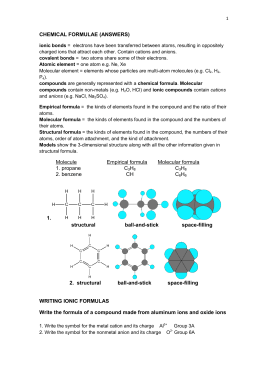 CHEMICAL FORMULAE (ANSWERS) Molecule Empirical formula