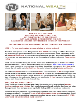 national wealth center mortgage and rent payment plan get paid