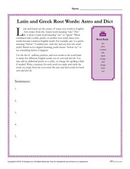 Latin and Greek Root Words: Astro and Dict
