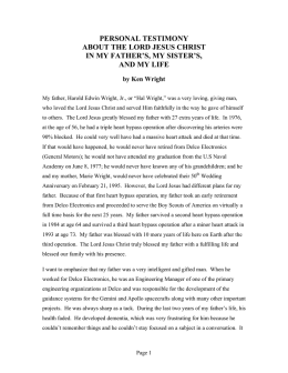 Ken Wright`s Personal Testimony