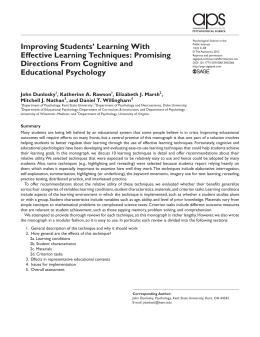 Improving Students` Learning With Effective Learning Techniques