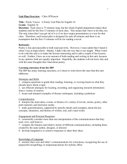 Unit Plan Overview – Chris M Kenzie Title: Poetic Voices: A Poetry