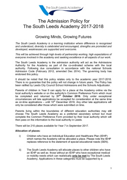 South Leeds Academy Admissions Policy