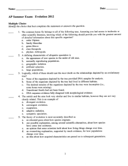 AP Summer Exam: Evolution 2012