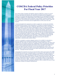COSCDA Federal Policy Priorities For Fiscal Year 2017