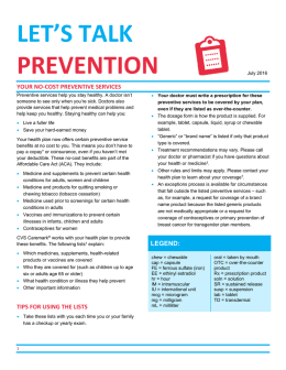 2016 Preventive Drug List (Affordable Care Act)