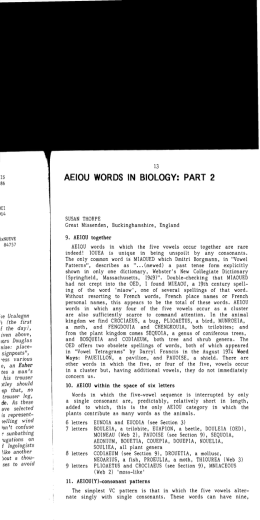 AEIOU Words In Biology: Part 2 - Digital Commons @ Butler University