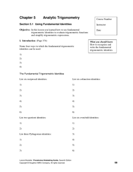 Chapter 5 Analytic Trigonometry