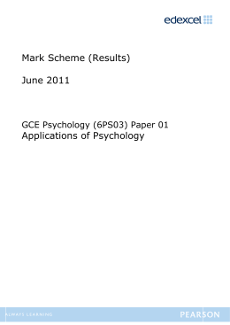 Mark Scheme (Results) June 2011 Applications of Psychology