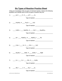 Six Types of Reaction Practice Sheet