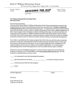 2015 Enrollment Form - Bettie F. Williams Elementary