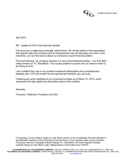 April 2015 RE: Update of CFG in the financial markets The economy