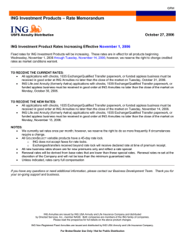 ING Investment Products – Rate Memorandum