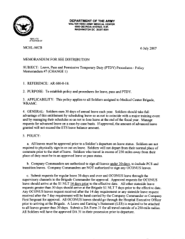 Army Leave Policy Memo