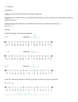 Integer: the set of whole numbers and their opposites Opposite