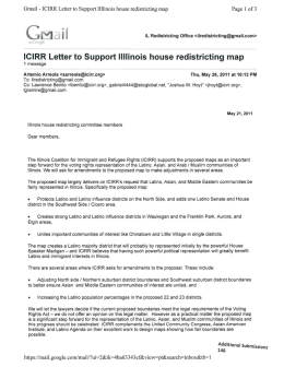 ICIRR Letter to Support llllinois house redistricting map