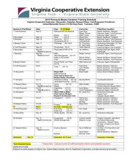 2015 Master Gardener Training Schedule