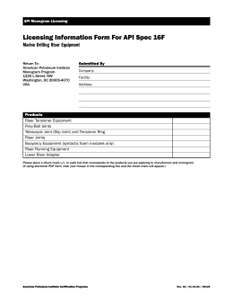 Licensing Information Form For API Spec 16F