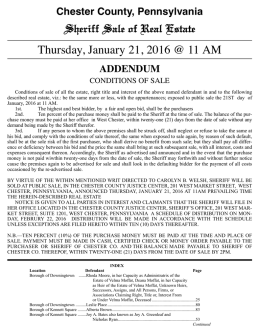 Sheriff Sale of Real Estate Thursday, January 21