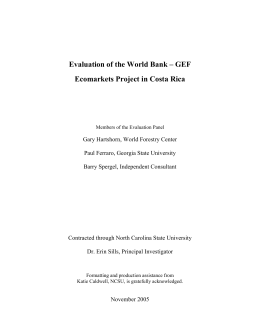 Evaluation of the World Bank – GEF Ecomarkets Project in Costa Rica
