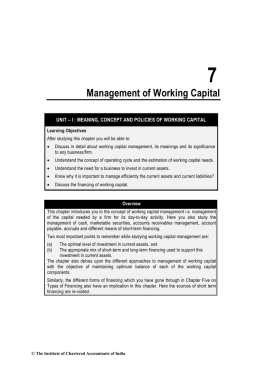 Management of Working Capital