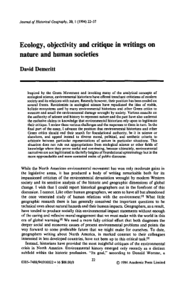 Ecology, objectivity and critique in writings on