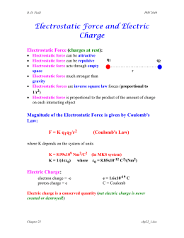 Electrostatic Force and Electric Charge Electrostatic Force (charges