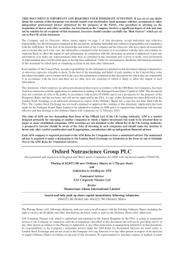 Admission document - Oxford Pharmascience Group Plc