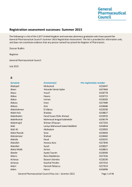 June 2015 pass list - General Pharmaceutical Council