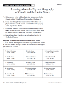 Learning About the Physical Geegraphy of Canada and the United